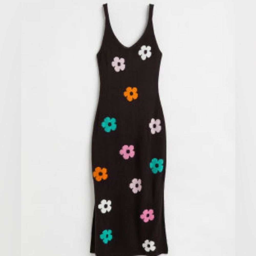 H&M Divided colorful flower sleeveless knit dress with side slits